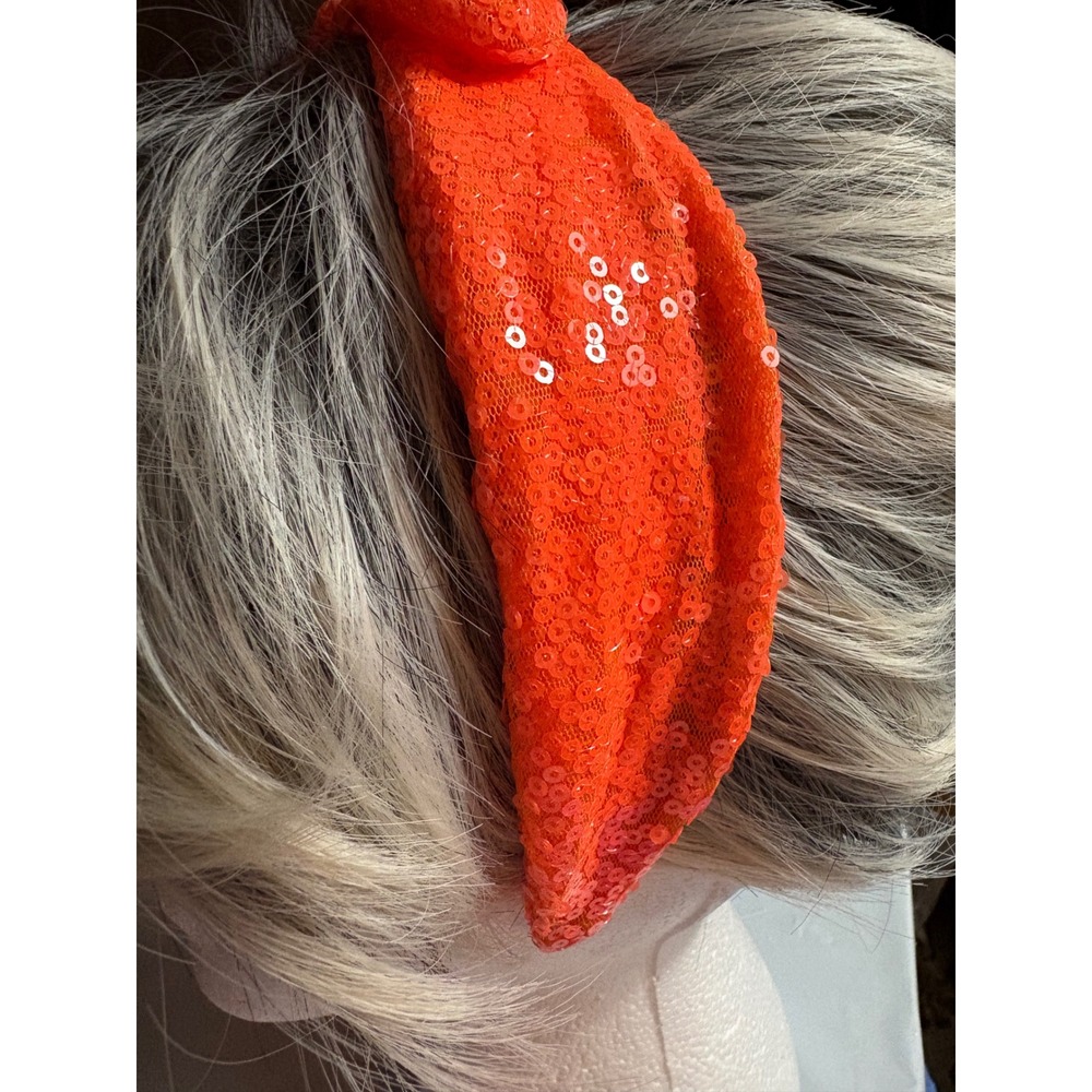 Neon Orange Sequin Top Knot Headband Sparkle Hair Accessory Wide Band